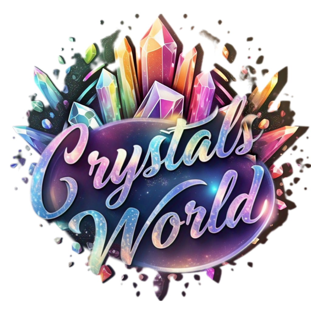 Crystals World logo - Spiritual gemstone brand offering healing crystals, raw geodes, and crystal jewelry for energy work